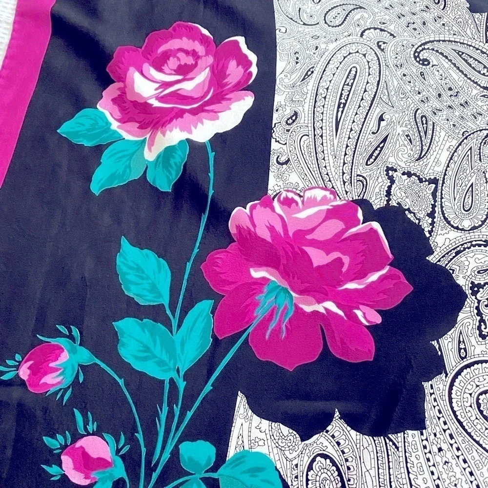 Anna Marchetti Silk Floral Scarf Black Cream Purple
